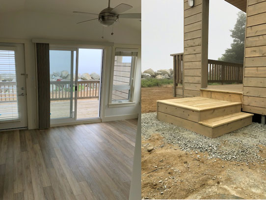 Deck, and sliding doors overlooking the beach, at Whitepoint Beach Resort