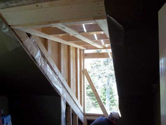 Mark Oickle Construction framing out the new dormer window, during renovation of Heritage Cape Cod home