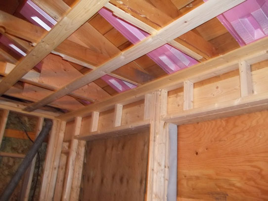 Walls framed out and ceiling strapped, ready for new insulation