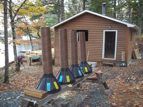 Forms for concrete posts, ready to be installed